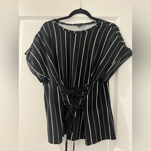 Express short sleeve corset tie top - M - black